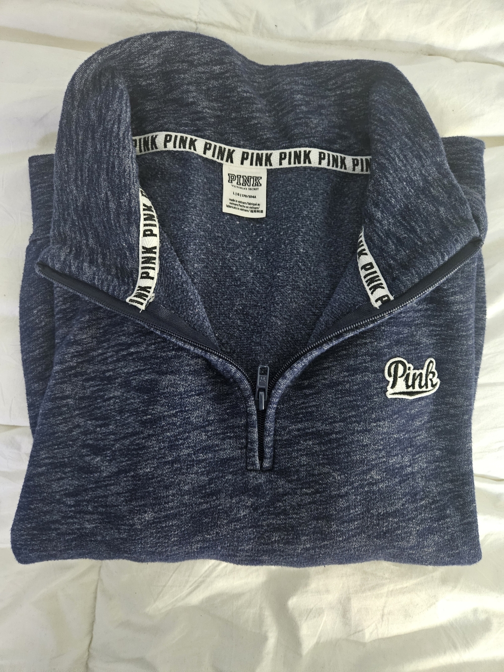 PINK Victoria's Secret Navy Heather Quarter-Zip Pullover